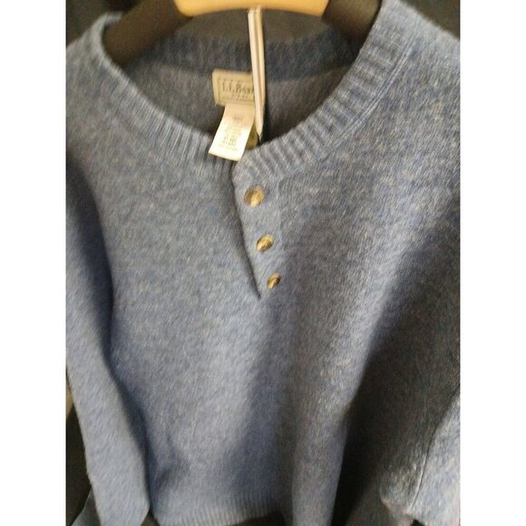 LL Bean Sweater Mens Large Blue Ragg Lambs Wool Henley Pullover Knit Outdoor - Picture 3 of 8